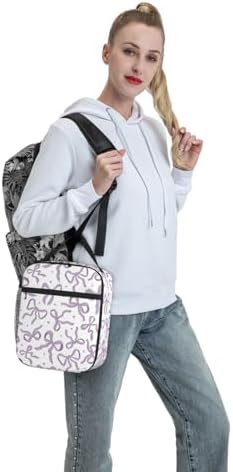 Purple Bow Tie Insulated Lunch Box for Kids, Small Cooler Lunch Bag lunchbox for School, Toddler Lunch Box for Girls, Waterproof Durable Portable Lunch Tote Bag Food Container for Travel Picnic Work