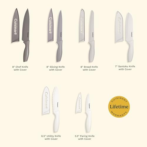 Cuisinart Advantage 12-Piece Kitchen Knife Set, Professional-Quality Nonstick Coated Stainless Steel Knives with Covers, Nonstick Color Coating for Easy Slicing, Ergonomic Handles, G1022-12N