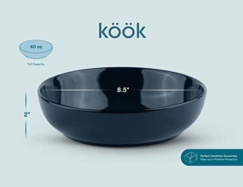 KooK Pasta Bowls, For Soups & Salads, Set of 4, 40 oz, Navy Blue
