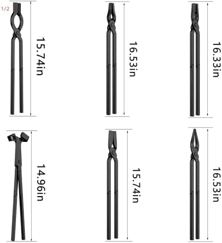 Blacksmith Tongs Set, 17 Inch Carbon Steel Forging Tongs, 6-Piece Professional Blacksmithing Tools for Beginners and Expert Craftsmen