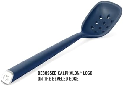 Calphalon Edge Silicone Slotted Spoon/Skimmer, Flexible Heat-Resistant Kitchen Strainer Spoon for Cooking, Frying, Skimming & Serving, Nonstick Safe, Navy Blue