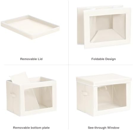 Homsorout Storage Bins with Lids, 3 Pack Large Storage Cubes with Window, Closet Bins with Lids & Handles, Fabric Box for Organizing Clothes, Towels, Books, Beige