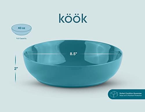KooK Pasta Bowls, For Soups & Salads, Set of 4, 40 oz, Dark Teal
