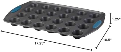 Rachael Ray Yum-o! Nonstick Mini Muffin & Cupcake Tin - 24 Cup, Gray with Marine Blue Grips