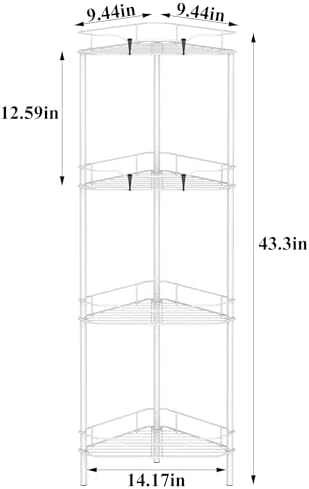 HuggieGems Metal Floor Standing Corner Shower Caddy, White, 4 Tier