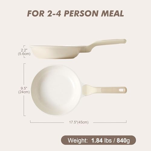 SENSARTE Ceramic Frying Pan Nonstick 9.5-Inch, Healthy Non Toxic Skillet, Induction Compatible Omelet Pan with Heat Resistant Handle, PFAS-Free, Cream White
