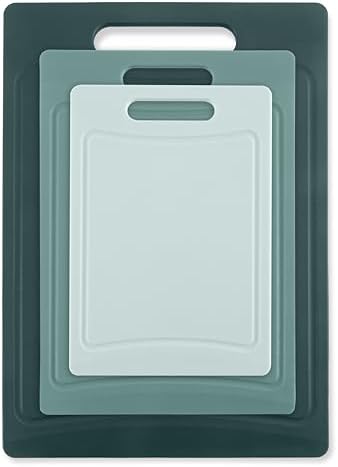 COOK WITH COLOR Non-Slip Cutting Board Set – Kitchen Essentials with Easy Grip Handle for Meat, Veggies, and Fruits, 3 Cutting Boards, Teal