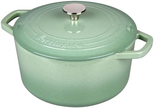 VORRINGARD Enameled Cast Iron Dutch Oven Pot with Lid, for Bread Baking, Round Bread Oven- include Sourdough Bread Baking Supplies set, 4.5QT, Sage Green