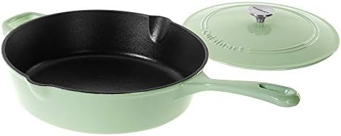 Cuisinart Chef's Classic Enameled Cast Iron Dutch Oven with Lid, Porcelain Enameled Interior, Oven Safe, Induction Compatible, 12-Inch, Chicken Fryer, Mint Green