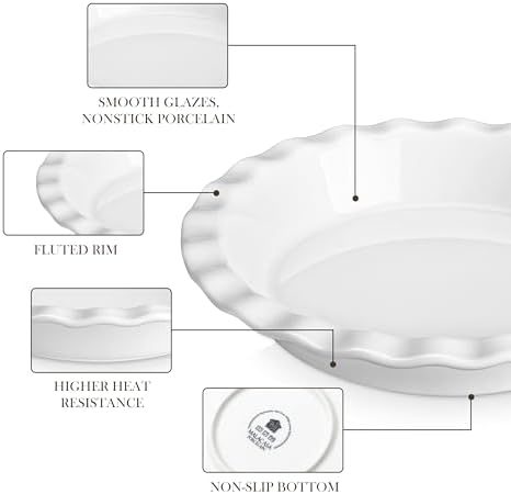 MALACASA 40 Oz Ceramic Pie Pan 9 Inch, Fluted Pie Dish for Quiche