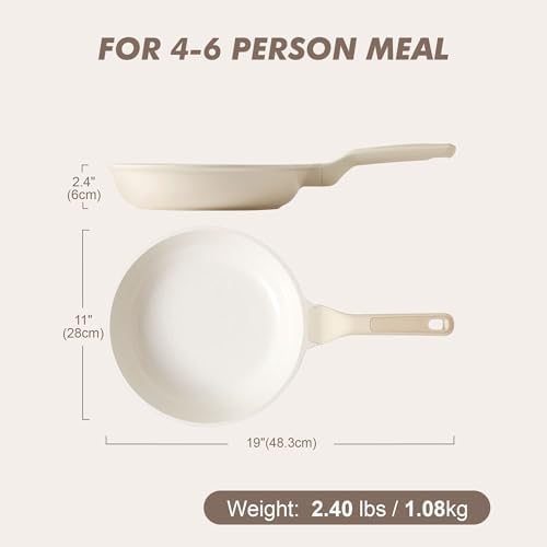 SENSARTE Nonstick Ceramic Frying Pan 11-Inch, Healthy Non Toxic Skillet, Induction Compatible Omelet Pan with Heat Resistant Handle, PFAS-Free, Cream White