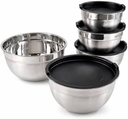 Stainless Steel Mixing Bowl Set with Lids, 5PCS Kitchen Food Prep Bowls