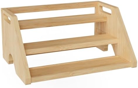 Bamboo Spice Rack Organizer -3-Tier Spice Rack for Countertop,Cabinet Spice Rack Organizer for 18 Spice Jars(4oz),Step Shelf(Yellow)