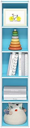 Furinno PASIR Book Shelf, 5-Tier Modern Bookshelf, Open Shelves Bookcase 9 x 12 x 52, Easy Assembly, for Living Room, Bedroom, Home Office, Light Blue/White