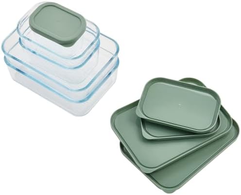 Glass Food Storage Containers with Lids - 12 Piece - 3 x 10.5 oz, 1 x 26.5 oz & 2 x 40.57 oz Glass with BPA-Free Leak Resistant Stackable Lids - Microwave, Oven & Dishwasher Safe - Ideal - Soft Sage