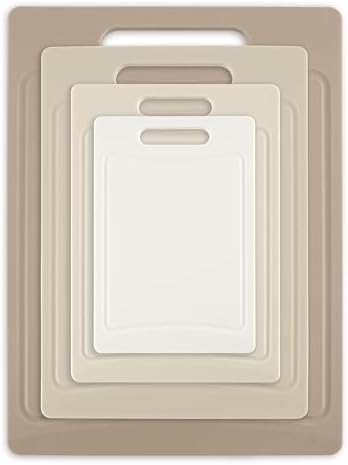 COOK WITH COLOR Non-Slip Cutting Board Set – Kitchen Essentials with Easy Grip Handle for Meat, Veggies, and Fruits, 4 Cutting Boards, Brown