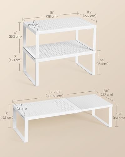 SONGMICS Spice Rack, Expandable Kitchen Countertop Shelf, Steel, Set of 2