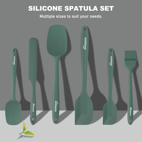 NileHome 6 Pieces Silicone Spatula Set with Silicone Brush,Mixing-Green