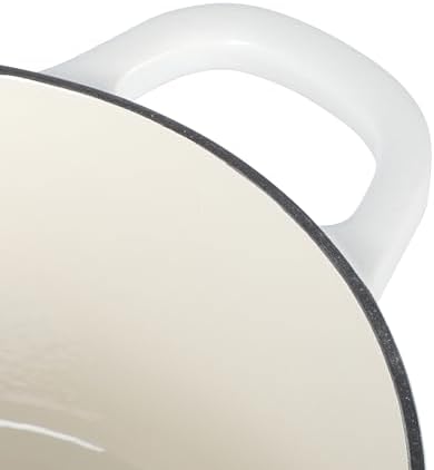 Crock Pot Artisan 6-Quart Round European Enameled Dutch Oven Pot With Lid - Matte Linen White w/Gold Knob
