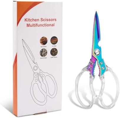 CGBE Kitchen Scissors, Multi-Purpose Kitchen Shears, Heavy Duty Food Scissors for Chicken, Poultry, Fish, Meat & Herbs with Non-Slip Grips (Transparent Colorful)
