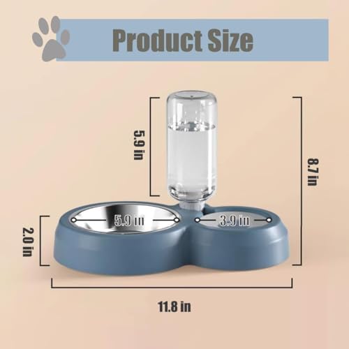 2 in 1 Dog Cat Food and Water Bowl Set with Auto-Water Dispenser, Gray