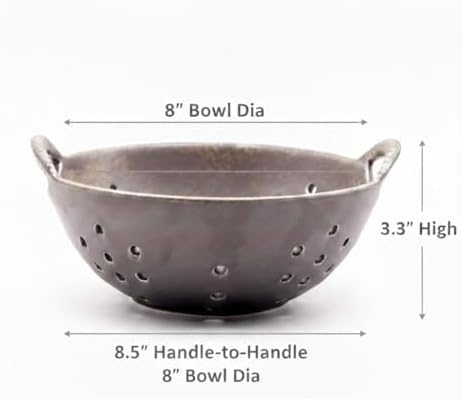 8" Ceramic Berry Colander with Handles, Reactive Glaze Fruit Washing Bowl, Rustic Stoneware Pasta Strainer for Kitchen (Charcoal Grey)