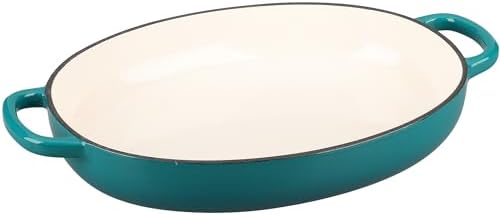 EDGING CASTING Enameled Oval Cast Iron Dutch Oven Pot with Lid, Bread Dutch Oven for Sourdough Bread Baking, Dutch Oven Bread, Bread Oven, 6QT, Darkcyan