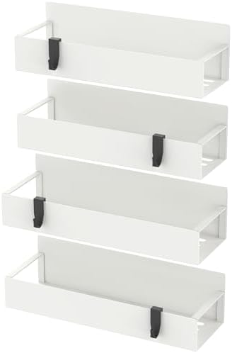 HuggieGems Metal Magnetic Spice Rack for Refrigerator Cream White, 4 Pack