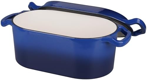 VORRINGARD Oval Dutch Oven Pot with Lid, Enamel Coating Cast Iron Bread Pans for Homemade Sourdough Bread Baking, Cooking, 4 Quart, Blue