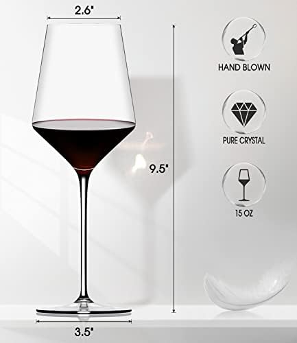 OJA Wine Glasses Set, Crystal Red Hand Blown Wine Glass, Set of 4, 15 oz