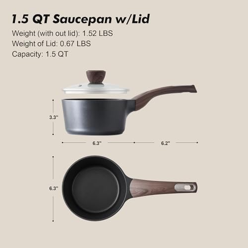 SENSARTE Nonstick Sauce Pan with Lid, 1.5 Quart Small Saucepan, Multipurpose Cooking Pot with Stay Cool Handle, Non toxic Kitchen Sauce Pot, Non stick Sauciers, Induction Comptable, PFOA Free
