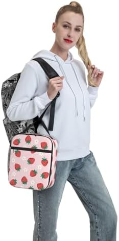 Cute Strawberry Insulated Lunch Box for Kids, Small Cooler Lunch Bag lunchbox for School, Toddler Lunch Box for Girls, Waterproof Durable Portable Lunch Tote Bag Food Container for Travel Picnic Work