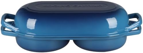 EDGING CASTING Enameled Cast Iron Double Bread Dutch Oven, Lake Blue