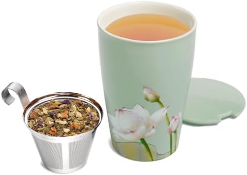 Tea Forte Double-Walled Ceramic Kati Cup, Lotus, 12 oz