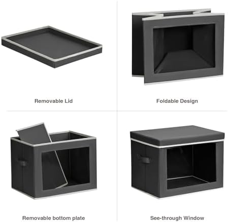 Homsorout Stackable Storage Bins with Lids - Large Decorative Basket with Lids, Fabric Foldable Closet Organizer Bins, Shelf Organizer for Living Room, Dorm, 5 Pack, Dark Grey