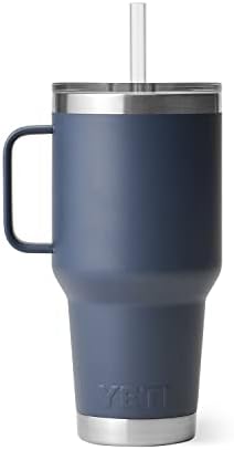 YETI Rambler 35 oz Tumbler with Handle and Straw Lid, Travel Mug Water Tumbler, Vacuum Insulated Cup with Handle, Stainless Steel, Navy
