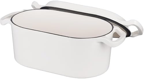 VORRINGARD Oval Dutch Oven Pot with Lid, Enamel Coating Cast Iron Bread Pans for Homemade Sourdough Bread Baking, Cooking, 4 Quart, White