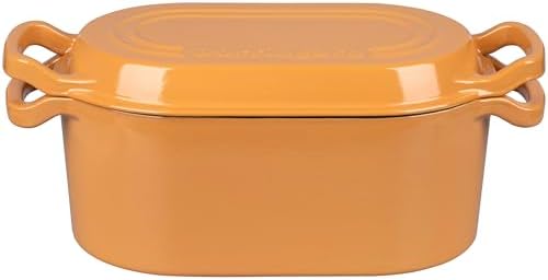 VORRINGARD Oval Dutch Oven Pot with Lid, Enamel Coating Cast Iron Bread Pans for Homemade Sourdough Bread Baking, Cooking, 4 Quart, Yellow