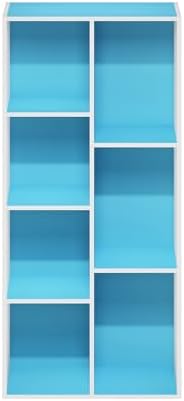 Furinno LUDER Book Shelf, 7-Cube Bookshelf, Bookcase with Open Shelves, 9.4 x 19.5 x 41.7, Easy Assembly, for Living Room, Bedroom, Home Office, White/Light Blue