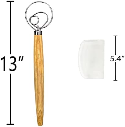 Danish Dough Whisk, Sourdough Tools For Bread Mixer,Sourdough Starter Kit, Dutch Style Bread Whisk For Sourdough Cooking Kitchen with Stainless Steel Danish Sourdough Whisks13" and Dough Scraper