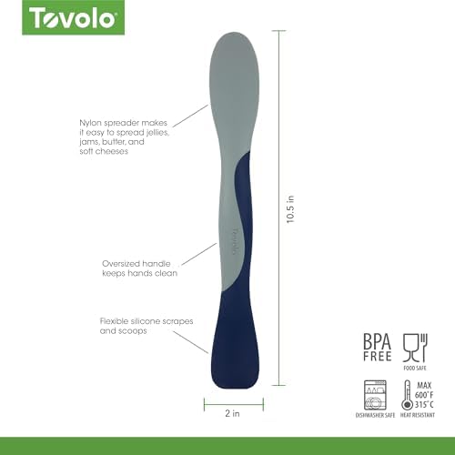 Tovolo Scoop and Spread Large Dual End Silicone Sandwich Spreader Tool with Nylon Handle, BPA Free Dishwasher Safe Silicone and Nylon Tool for Spreading and Scooping, Deep Indigo and Oyster Gray