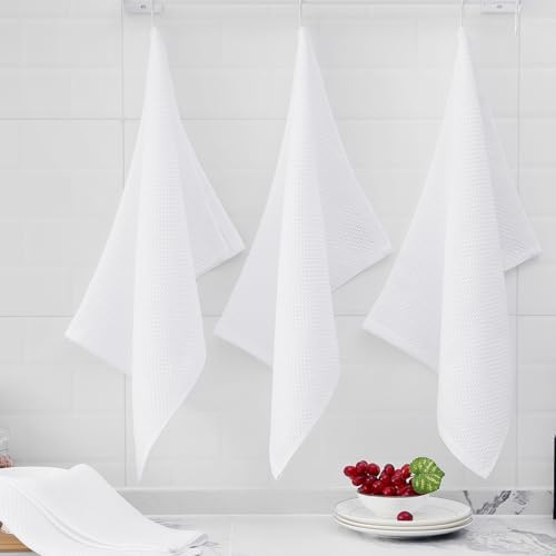 Homaxy 100% Cotton Oversized Waffle Weave Kitchen Towels 4-Pack, White