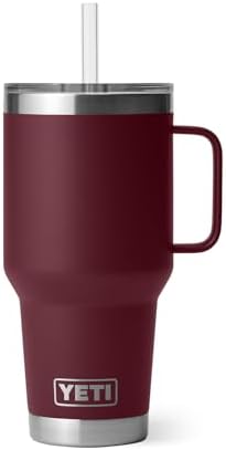 YETI Rambler 35 oz Tumbler with Handle and Straw Lid, Travel Mug Water Tumbler, Vacuum Insulated Cup with Handle, Stainless Steel, Wild Vine Red