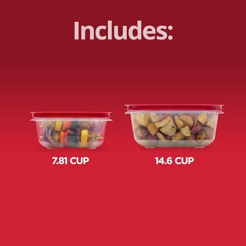 Rubbermaid 7.81- and 14.66-Cup EasyStore Square Containers, 2 Pack, Food Storage Containers, Food Storage Containers with Lids