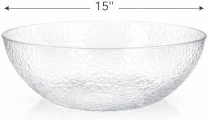 Lillian Collection Stunning Clear Plastic Round Hammered Bowl - 15" (4 Pc.) - Unique Textured Design - Perfect for Parties & Displays