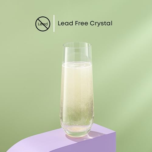 JoyJolt Milo Stemless Champagne Flutes Set of 8 Crystal Glasses. 9.5oz Prosecco Wine Flute, Mimosa Glasses, Cocktail Glass Set, Water Highball Glass, Bar Glassware