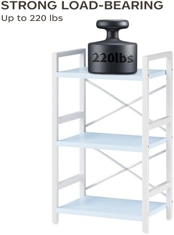 Homeiju Bookshelf, 3 Tier Industrial Bookcase, Metal Small Bookcase, Rustic Etagere Book Shelf Storage Organizer for Living Room, Bedroom, and Home Office(Blue) Patent Pending D29873033