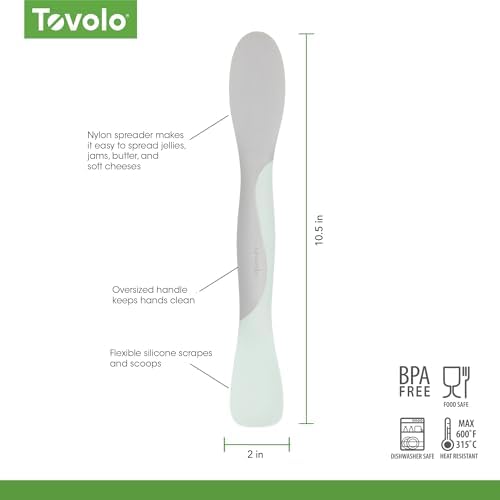 Tovolo Scoop and Spread Large Dual End Silicone Sandwich Spreader Tool with Nylon Handle, BPA Free Dishwasher Safe Silicone and Nylon Tool for Spreading and Scooping, Blue Haze and Oyster Gray