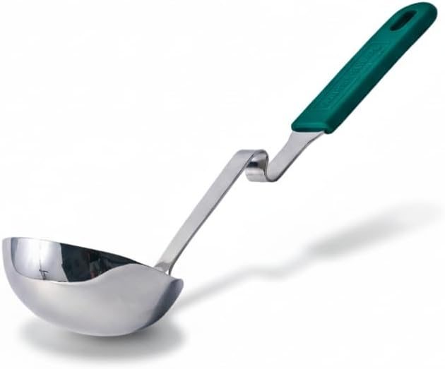 Souper Cubes + Lori Greiner No Mess Stainless Steel Soup Ladle with Silicone Handle - Metal Soup Ladle with No Mess Design That Hooks on Side of Any Pot - Kale
