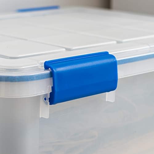 IRIS USA 3-Pack 26.5 Qt Storage Bins with Gasket Lids, Clear/Blue
